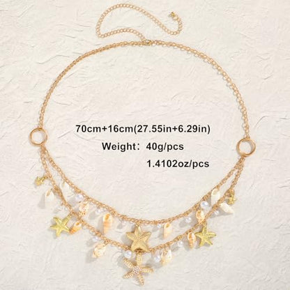 XZQTIVE Starfish Pearl Waist Chain Belts for Women Mermaids Seashell Pearl Belly Chain Gold Pirate Rave Festival Summer Bikini Beach Jewelry Accessories - style: Starfish-3