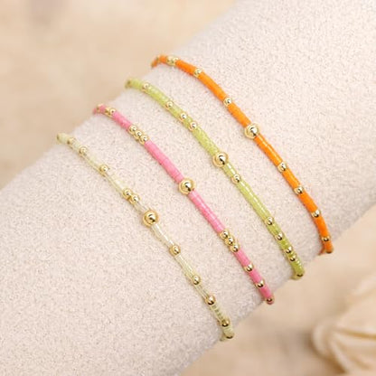 Gold Seed Beaded Bracelets Set for Women, Boho Handmade Friendship Stretch Summer Beach Jewelry Gift. - color: 2001D