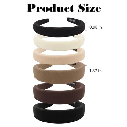 Padded Headband, 2 Fixed Widths Thick Padded Headbands for Women Chunky Puffy Black Beige Brown Hairband