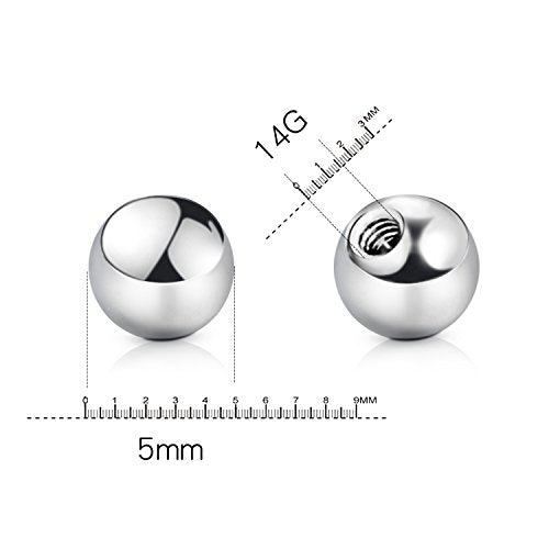 vcmart 16G 3mm Replacement Balls & 14G 5mm Piercing Balls Externally Threaded Nipple Industrial Tongue Belly Nose Lip Ear Piercing Barbell Parts - color: 1 -14G, 5mm balls, silver 10pcs