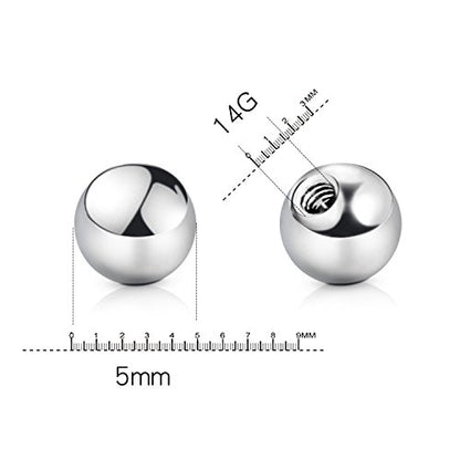 vcmart 16G 3mm Replacement Balls & 14G 5mm Piercing Balls Externally Threaded Nipple Industrial Tongue Belly Nose Lip Ear Piercing Barbell Parts - color: 1 -14G, 5mm balls, silver 10pcs