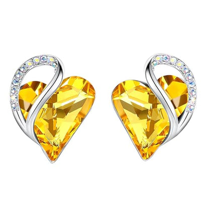 Infinity Love Heart Stud Earrings for Women, Birthstone and Healing Stone, Gifts for Mom, Wife, and Her, Silver Plated - color: 11b-November-Healing Stone for Happiness-Citrine Yellow