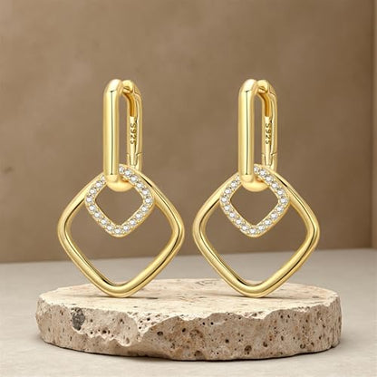925 Sterling Silver Hoop Earrings Drop Dangle Earrings for Women Hypoallergenic Earring Trendy Huggie Earring Cute Graduation Birthday Gifts Jewelry for Women - color: French square earrings