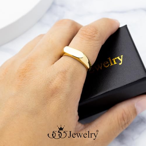 555Jewelry Stainless Steel Solid Plain High Polish Round Signet Ring for Men - color: Oval Gold