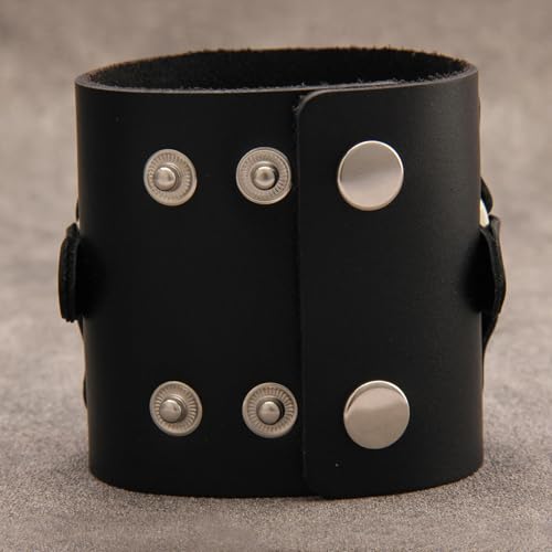 GelConnie Leather Cuff Bracelet for Men Women Wide Leather Wristband Thick Viking Mens Leather Bracelets Gothic Wrist Band Vintage Rock Wristband - style: Leather Wrap Cuff