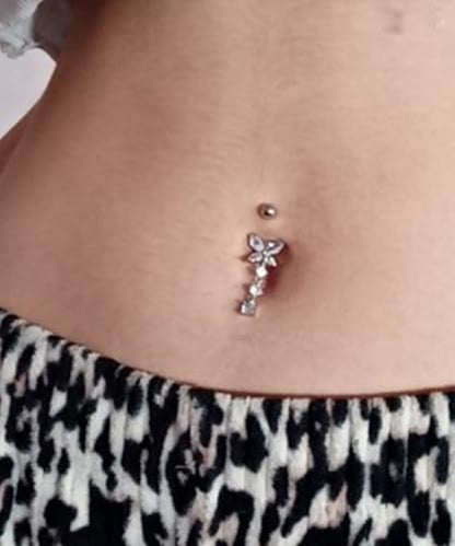 Silver Gold Belly Button Ring for Women Clicker Hoop Belly Rings Opal Navel Piercing Jewelry Dangle Hypoallergenic Surgical Steel Dainty Dangling Navel Rings for Women - color: F4-dangle-gold-3p