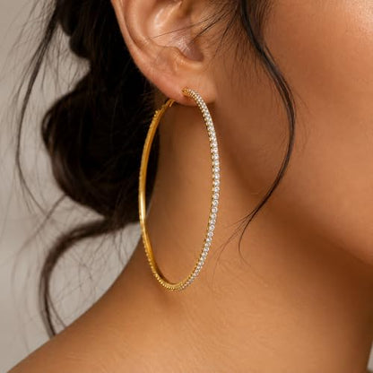 Big Chunky Gold Hoop Earrings for Women Beaded Large Statement Earrings Lightweight Fashion Jewelry Daily Wear Party Gift - color: E4:Gold 8cm