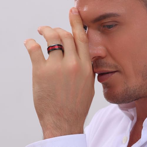 8mm Black Tungsten Carbide Ring for Men Women Red Carbon Fiber Celtic Dragon Inlay Knot Promise Wedding Band Beveled Edges Polished Comfort Fit - color: Red