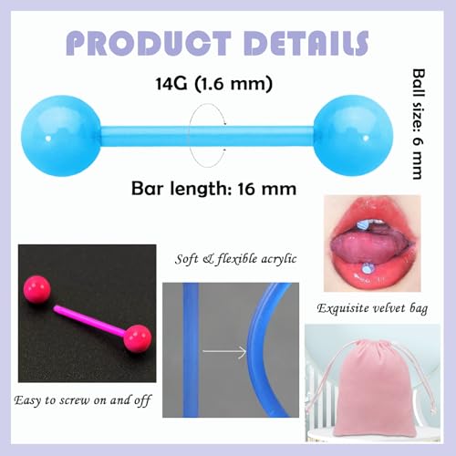 Acrylic Tongue Barbells Rings Candy Color Tongue Piercing Jewelry | 14G Plastic Nipple Ring Colorful Tongue Bars for Women Men - style: Candy