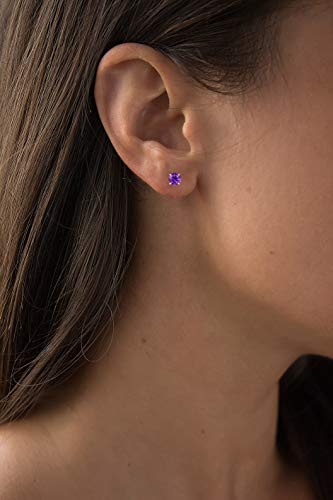 Genuine 10K Solid White Gold 6mm Round Natural Purple Amethyst February Birthstone Stud Earrings