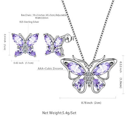 Aurora Tears Butterfly Jewelry,Women 925 Sterling Silver Butterflies Birthstone Pendant Necklace/Earrings/Rings Wedding Gift - color: F.June-set 1