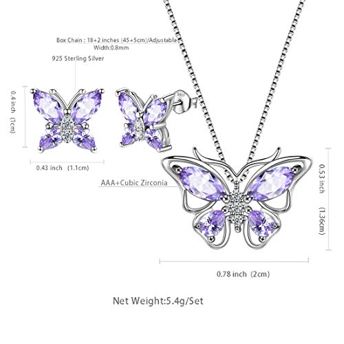 Aurora Tears Butterfly Jewelry,Women 925 Sterling Silver Butterflies Birthstone Pendant Necklace/Earrings/Rings Wedding Gift - color: F.June-set 1