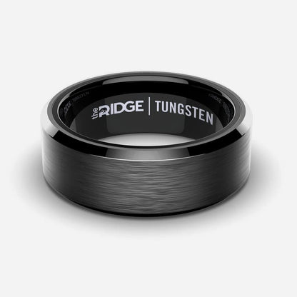 The Ridge Tungsten Rings For Men - Mens Wedding Band - Strong, Durable, and Scratch-Resistant Beveled Ring With Silicone Band - color: Gunmetal