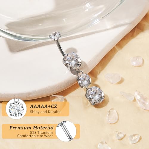 1PC 14G Belly Button Rings G23 Titanium Dangle Belly Piercing Navel Rings CZ Curved Barbell Internally Threaded Dangling Belly Jewelry for Women - color: A-Silver