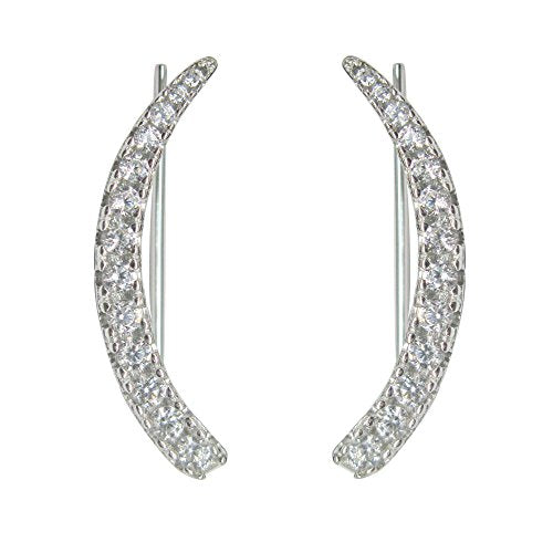 Ritastephens Sterling Silver Cubic Zirconia Ear Climber Crawler Earrings 25mm (Yellow or White) - color: White