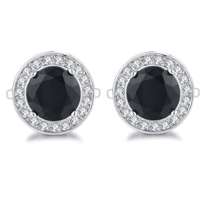 Crystal Cufflinks for Men CZ Cuff Links Sparkle Diamond Gold Ornate Cufflinks for Wedding Groom Best Man - style: Black