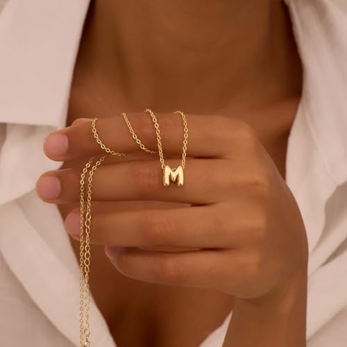 Initial Necklaces for Women Bubble Gold Silver Letter Necklace Dainty Personalized Charm Pendant Name Necklace Cute Non Tarnish Fashion Accessories Teen Gift Trendy Stuff Jewelry Gifts - color: Gold, style: M