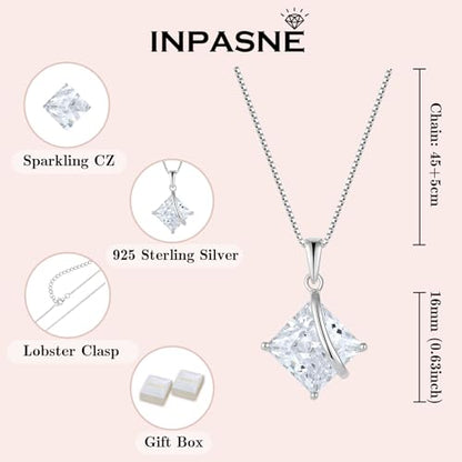Square Princess Cut Necklace 925 Sterling Silver Solitaire Pendant Necklace Birthstone Jewelry Gifts for Women - color: 04 April - Zirconia