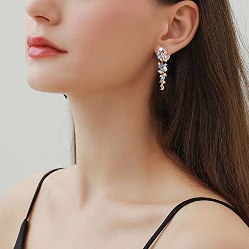 Dangle Earrings for Women，Crystal Drop Earrings Zirconia Rhinestone Dangling Earrings for Women Prom Party Jewelry Gifts，Dangle Fashion Jewelry Crystal Earrings for Women and Girls - color: blue