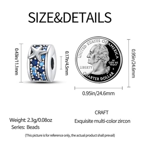 Heart Charm Clip Lock Spacer Stopper Charm Bead Bracelet 925 Sterling Silver Charms Safety Chain for Pandora Bracelets - color: Starfish