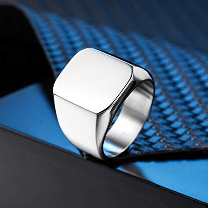 VIBOOS Custom Engraved Initial Monogram Signet Ring for Men Women Mens Rings Stainless Steel, Bundle with Ring Size Adjusters - color: A3: Silver - Monogram