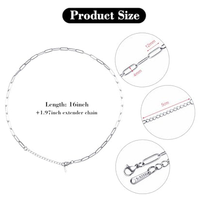YOUBEIYEE 10 Pack Stainless Steel Paperclip Necklace Chains Bulk | Classic Men and Women Paperclip Chain Necklace Set - color: Steel Color, size: 16inch (4x12mm)
