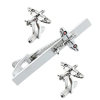 HAWSON 1.5/2inch Tie Clip for Men, Novelty Tie Clip for Men and Boys, Cufflinks and Tie Clip Set for Men - color: A-Airplane