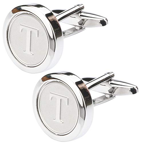 Mens Classic Stainless Steel Initial Cufflinks 26 Alphabet Initial Letter Cufflinks Business Wedding Shirts A-Z - style: T
