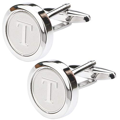 Mens Classic Stainless Steel Initial Cufflinks 26 Alphabet Initial Letter Cufflinks Business Wedding Shirts A-Z - style: T