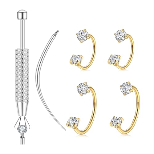 Horseshoe Nose Ring for Women, 20G 18G 16G Surgical Steel Nose Hoops, Multi-Purpose Nose Piercing Jewelry for Cartilage Helix Tragus Labret Septum Lips Ears - color: 18G-Gold 8MM&10MM