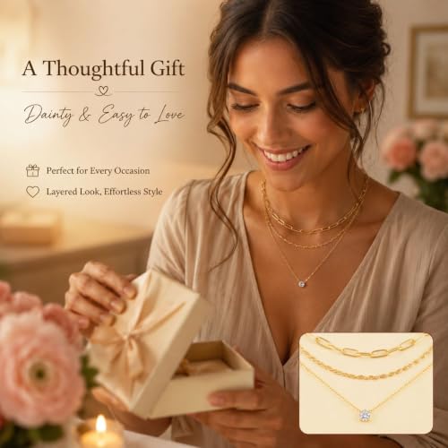 Gold Neklace Stack Dainty Gold Herringbone Necklace for Women Layered Paperclip Chain Necklaces Rhinestone Drop Simple Jewelry Gifts for Women - color: A5:3pcs-gold rh