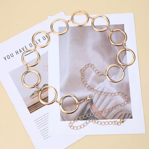 Chain Belt, Metal Belt Chains for Women, Circle Waist Chain Gold Silver Adjustable Jewelry Belts for Dresses Jeans - color: Gold