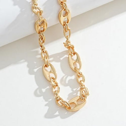 Gold Mixed Statement Choker Necklace for Women 14K Gold Plated Mariner Chain Necklace Chunky Fashion Paperclip Chain Jewelry - color: Gold-A