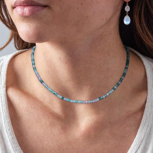 JSJOY Tiny Crystal Beaded Choker Necklaces for Women Colorful Beaded Necklace Dainty Choker Necklaces Simple Boho Jewelry Gifts for Teens Handmade Shining Bead Necklaces Gifts - color: Beige