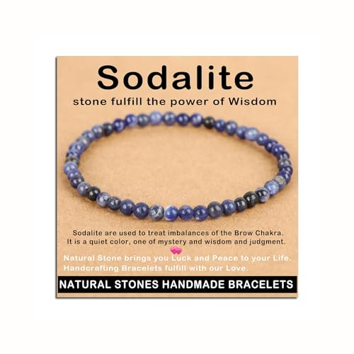 AD Beads Handmade Gemstone Stretch Elastic Bracelet Crystal Healing Reiki Nature's Beauty and Spiritual Essence Unisex (4mm, Blue Sodalite) - color: Blue Sodalite, size: 4mm