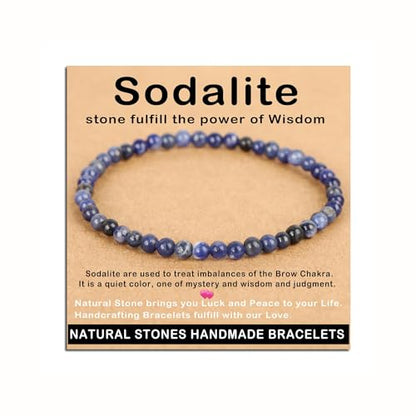 AD Beads Handmade Gemstone Stretch Elastic Bracelet Crystal Healing Reiki Nature's Beauty and Spiritual Essence Unisex (4mm, Blue Sodalite) - color: Blue Sodalite, size: 4mm