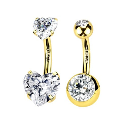 2pcs 14k Gold Filled Belly Button Rings, 14G 8mm/10mm/12mm Threaded Barbell Belly Button Piercing, Navel Ring Piercing Jewelry - color: 14K GF-2pcs-Heart CZ-12mm
