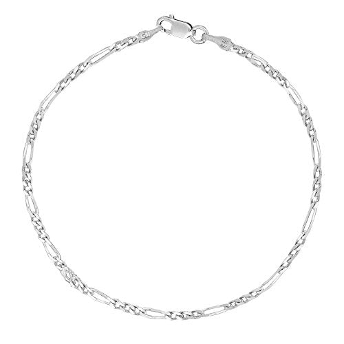 Ritastephens Sterling Silver or Gold Tone Italian 2.1mm Figaro Link Chain Anklet, Bracelet, or Necklace - style: 11" Anklet (Silver)