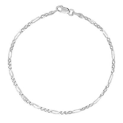 Ritastephens Sterling Silver or Gold Tone Italian 2.1mm Figaro Link Chain Anklet, Bracelet, or Necklace - style: 11" Anklet (Silver)