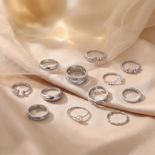 42-Piece Gold Tone Stackable Ring Set for Women, Boho Minimalist Stacking Rings with Crystal & Heart Accents, Adjustable Open Band Jewelry for Daily Wear - style: TZY-003353-01