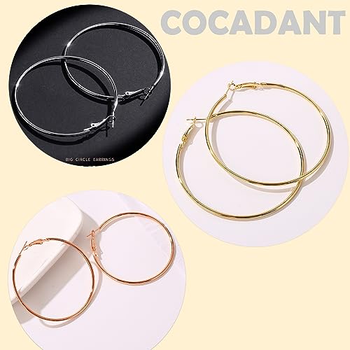 Cocadant Big Gold Hoop Earrings for Women Girls,Dainty 14k Gold Hypoallergenic Rose Gold Silver Hoop Earrings with 925 Sterling Silver Post,Stainless Steel Large Hoop Earrings - style: 60mm-Gold,Silver and Rose gold