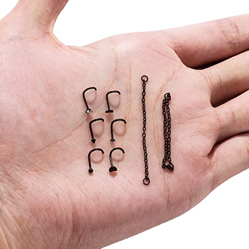 20G Stainlesss Steel Nose Rings Stud Nose Chain Piercing Across Double Nose Stud Womens Nostril Piercing Jewelry - color: Screw Shaped Black