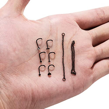 20G Stainlesss Steel Nose Rings Stud Nose Chain Piercing Across Double Nose Stud Womens Nostril Piercing Jewelry - color: Screw Shaped Black