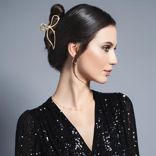 The Hair Edit Gilded Bow Claw Clip Hair Accessories For Women Trendy Gold Hair Clip Stylish Bow Hair Accessory Elegant Gold Metal Hair Clip Ideal Gift For Women Chic Up Dos and Half Up Styles