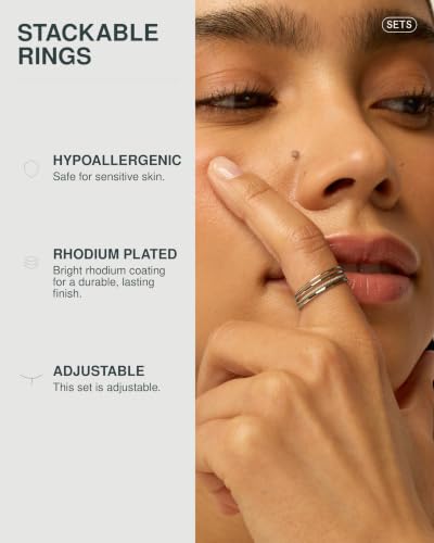 PAVOI 14K Gold Plated Four Pieces Thin Rings Set for Women | 4 Dainty Stacking Rings Pack | Minimalist Stackable Bands