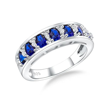 Amethyst Emerald Ruby Sapphire Wedding Band Anniversary Women Rings | 925 Sterling Silve|Hypoallergenic|Standard Size|Ruby|Sapphire|Emerald|Wedding Anniversary Jewelry|Genstone Ring|Holiday Gifts - color: Sapphire