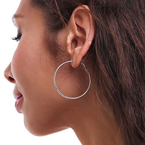 2mm Sterling Silver Big Hoop Earrings For Women - Large Hypoallergenic Circle Endless Thin Oversize Silver Hoops - color: Silver,40mm hoops