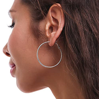 2mm Sterling Silver Big Hoop Earrings For Women - Large Hypoallergenic Circle Endless Thin Oversize Silver Hoops - color: Silver,40mm hoops