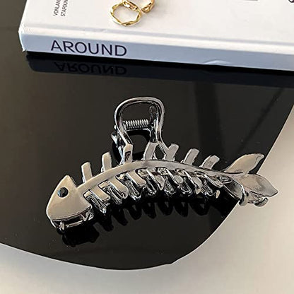 Hair Clip - Metal Black Fish Bone Shape Hair Clip - 4.3 inch - Hairpin Claw Clip for Women and Girls - Large Fishbone Claw Clip Hair Accessory - Mysterious Black - color: Black Fishbone