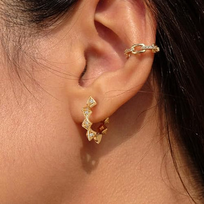 Cubic Zirconia Huggie Earrings 14k Gold Plated Tiny Earrings Small Huggie Hoop Earrings Simple Lightweight Hoops Gift for Women - color: Spike Hoop earrings